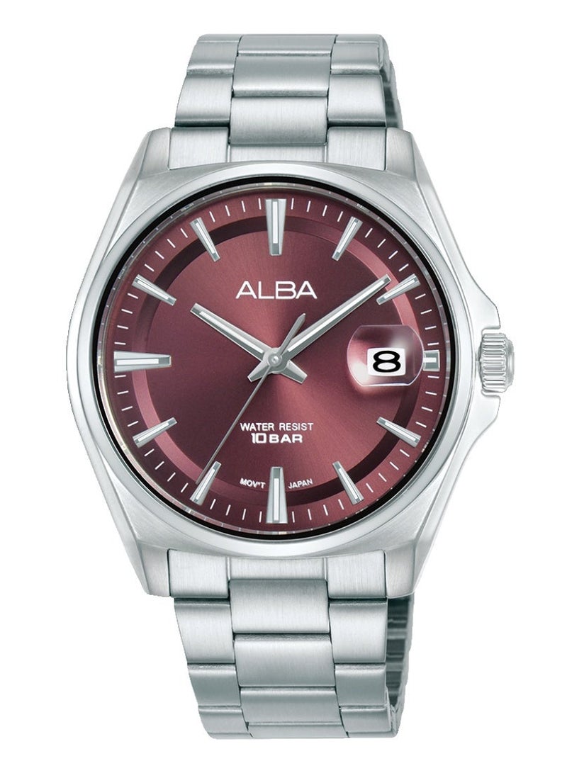 Alba Active Men’s Watch AS9V91X1, 39 mm Burgundy Dial, Stainless Steel Case & Bracelet, 100 m WR - Image 1