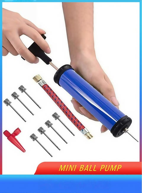مضخة كرات رياضية محترفة مع 8 إبر + خرطوم تمديد + فوهات | لتضخيم كرة القدم، السلة، الطائرة، الرجبي والكرات الأخرى