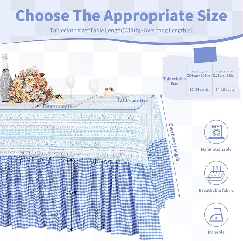 SoarDream Easter Tablecloth Blue Bunny Easter Ruffle Waterproof Table Cloth - 90 x 132 Inch Spring Flower Rabbit Eggs Rectangle Table Covers for Holiday Picnic Baby Shower Birthday Wedding Party Decoration - Image 2