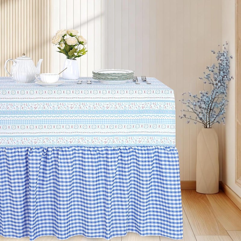 SoarDream Easter Tablecloth Blue Bunny Easter Ruffle Waterproof Table Cloth - 90 x 132 Inch Spring Flower Rabbit Eggs Rectangle Table Covers for Holiday Picnic Baby Shower Birthday Wedding Party Decoration - Image 5