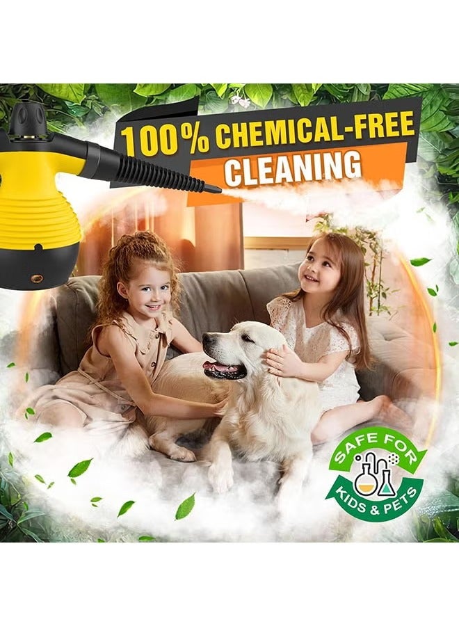 Arabest 1050W Handheld Steam Cleaner for Home,Pressurized Steam Cleaner with 9 Accessories and Safety Lock, 9.8Ft Extended Power Cord,Chemical-Free, Multi-Purpose Steamer for Home Use, Floor, Car, Upholstery, Grout,Included Gifts(Cleaning Cream),Yellow/Black - Image 2