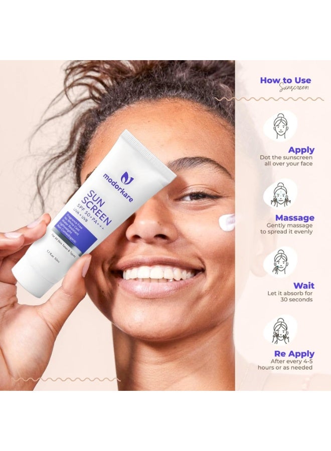 مودوركار مودوركير واقي شمس SPF 50+ PA+++ – خفيف الوزن، خالٍ من العطور، بدون أثر أبيض – حماية واسعة النطاق من أشعة UVA وUVB – مقاوم للماء، واقي شمس يومي للوجه مناسب لجميع أنواع البشرة – 50 مل - Image 4