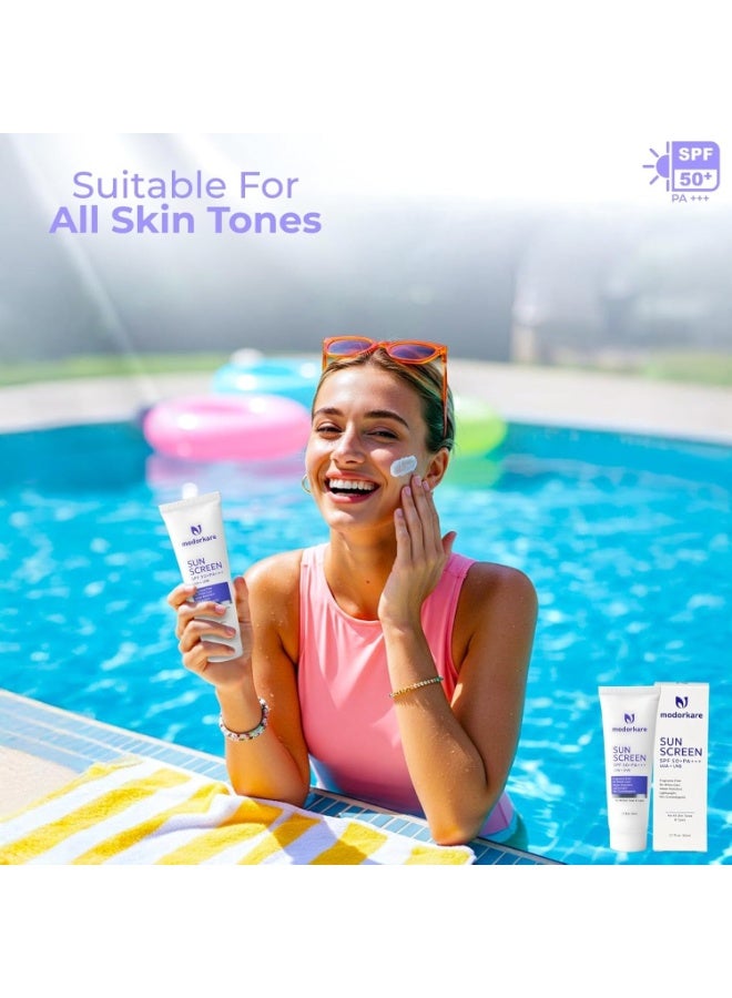 مودوركار مودوركير واقي شمس SPF 50+ PA+++ – خفيف الوزن، خالٍ من العطور، بدون أثر أبيض – حماية واسعة النطاق من أشعة UVA وUVB – مقاوم للماء، واقي شمس يومي للوجه مناسب لجميع أنواع البشرة – 50 مل - Image 5