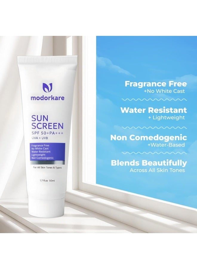 مودوركار مودوركير واقي شمس SPF 50+ PA+++ – خفيف الوزن، خالٍ من العطور، بدون أثر أبيض – حماية واسعة النطاق من أشعة UVA وUVB – مقاوم للماء، واقي شمس يومي للوجه مناسب لجميع أنواع البشرة – 50 مل - Image 3