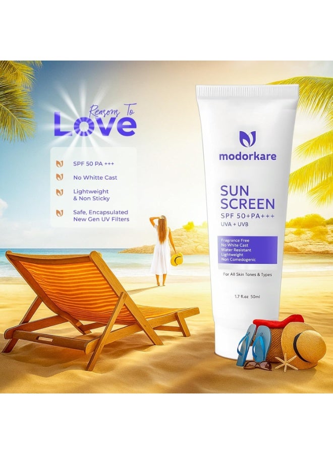 مودوركار مودوركير واقي شمس SPF 50+ PA+++ – خفيف الوزن، خالٍ من العطور، بدون أثر أبيض – حماية واسعة النطاق من أشعة UVA وUVB – مقاوم للماء، واقي شمس يومي للوجه مناسب لجميع أنواع البشرة – 50 مل - Image 2