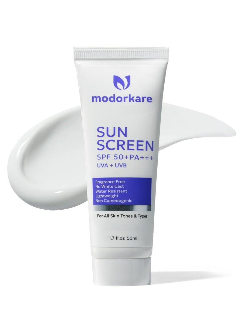مودوركار مودوركير واقي شمس SPF 50+ PA+++ – خفيف الوزن، خالٍ من العطور، بدون أثر أبيض – حماية واسعة النطاق من أشعة UVA وUVB – مقاوم للماء، واقي شمس يومي للوجه مناسب لجميع أنواع البشرة – 50 مل - Image 1