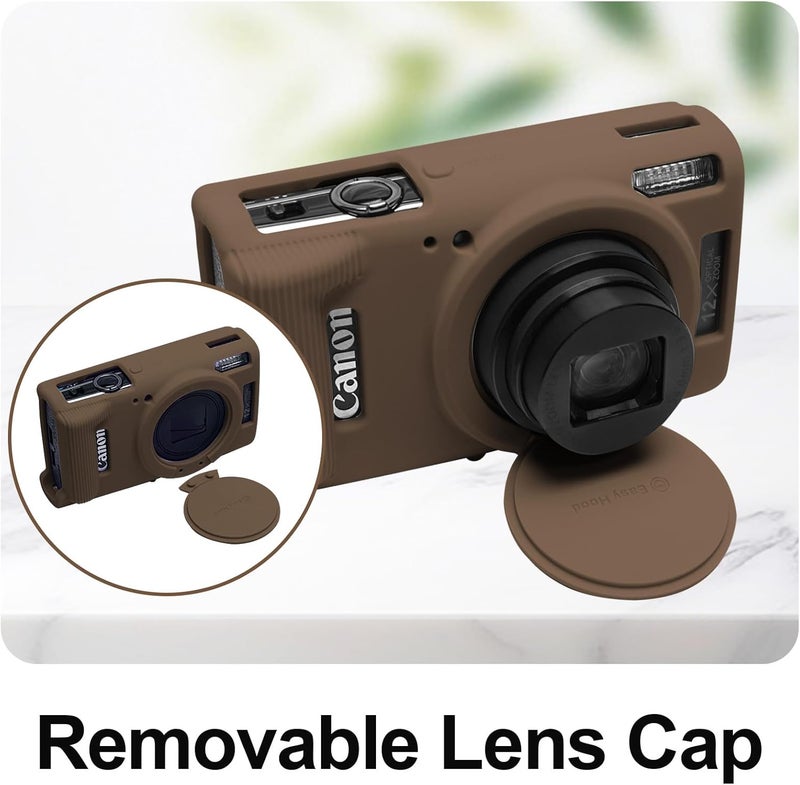 إيزي هود حافظة لكاميرا Canon PowerShot IXY 650/ELPH 360، غطاء كاميرا سيليكون ناعم مع غطاء عدسة قابل للإزالة، حافظة واقية رفيعة مضادة للخدش لحمل الكاميرا، غطاء جلدي لجسم الكاميرا (بني) - Image 2
