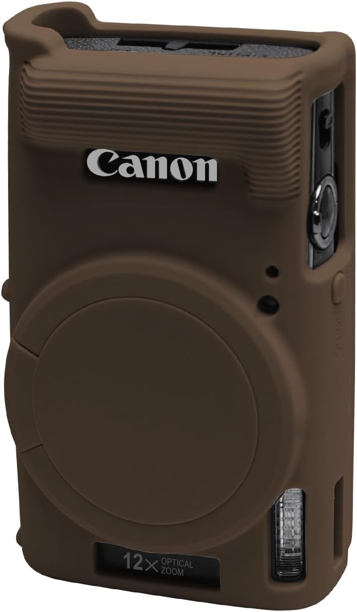 إيزي هود حافظة لكاميرا Canon PowerShot IXY 650/ELPH 360، غطاء كاميرا سيليكون ناعم مع غطاء عدسة قابل للإزالة، حافظة واقية رفيعة مضادة للخدش لحمل الكاميرا، غطاء جلدي لجسم الكاميرا (بني) - Image 1