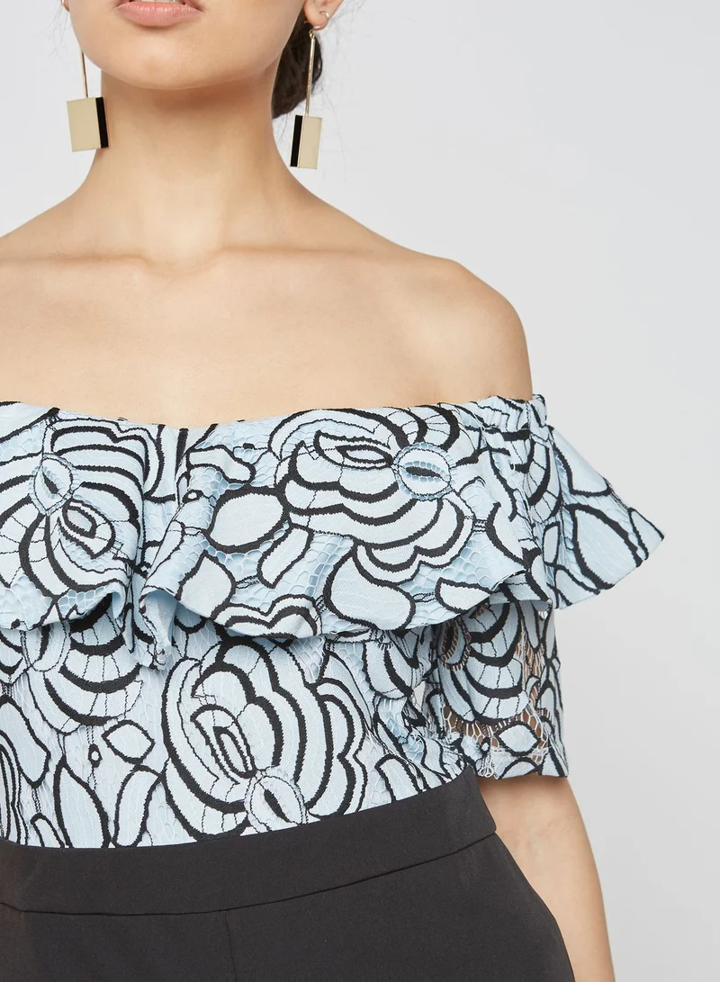 BYsi Floral Print Off Shoulder Jumpsuit