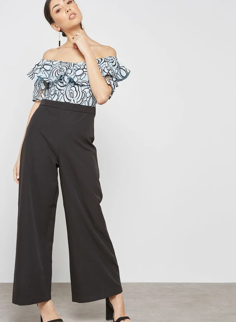 BYsi Floral Print Off Shoulder Jumpsuit