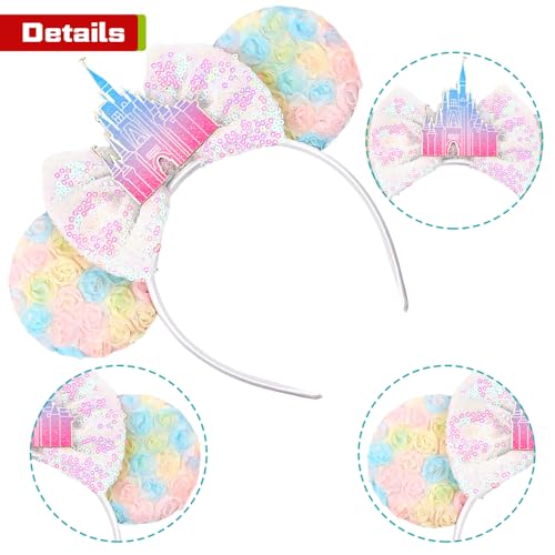 MADO ffloral mouse ear headbands for women girls, princess floral palace mouse ears costume accessories for adults women girls - Image 2