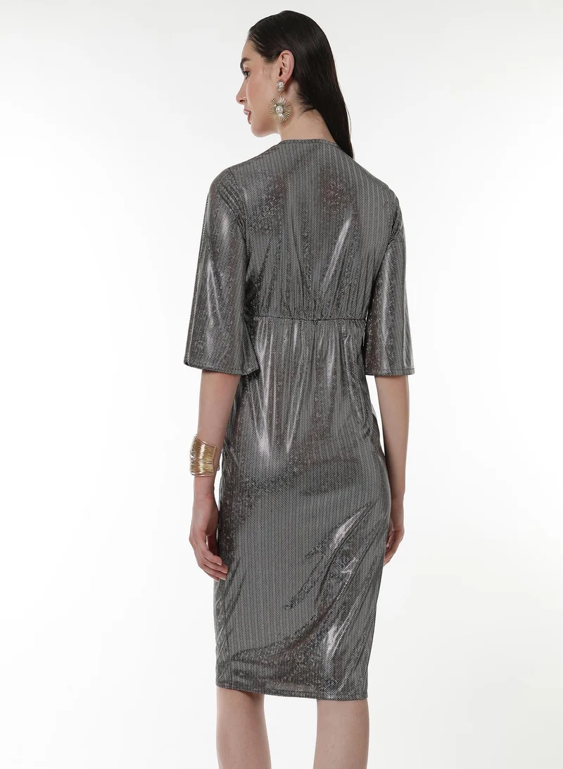 Pinacolada  Women's Antique Silver Metallic-Chevron Wrap Dress for Women | Best Price UAE
