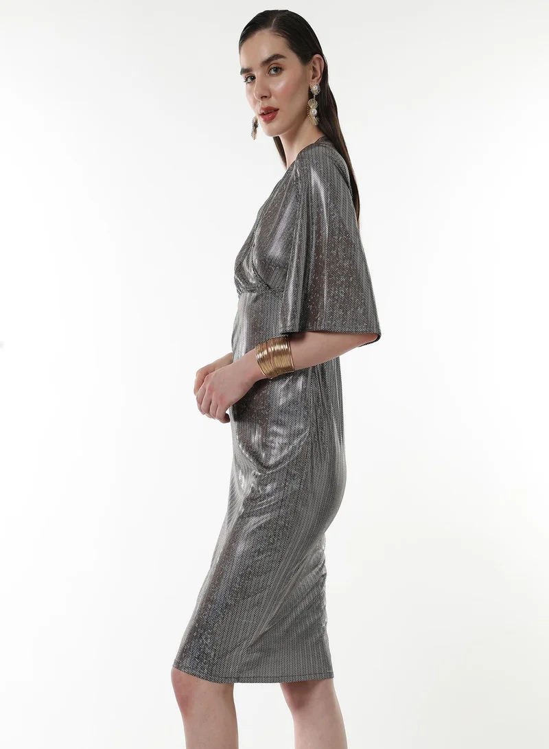 Pinacolada  Women's Antique Silver Metallic-Chevron Wrap Dress for Women | Best Price UAE