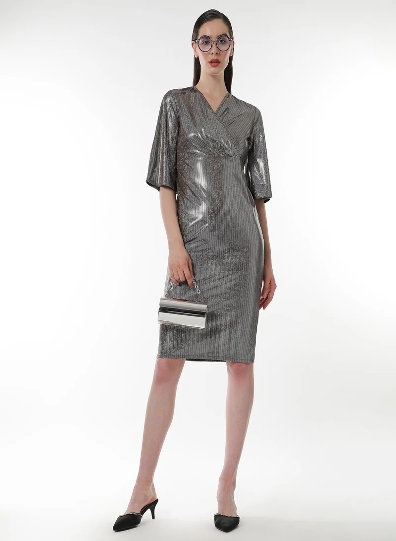 Pinacolada  Women's Antique Silver Metallic-Chevron Wrap Dress for Women | Best Price UAE