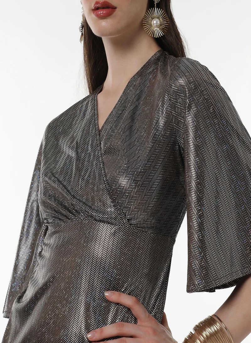 Pinacolada  Women's Antique Silver Metallic-Chevron Wrap Dress for Women | Best Price UAE