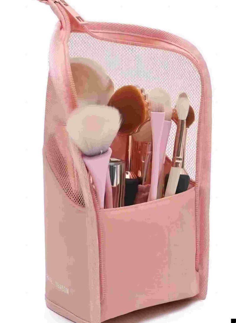 أوريتي حقيبة تنظيم فرش المكياج عالية السعة للنساء، محمولة وسهلة الاستخدام - وردي - Image 1