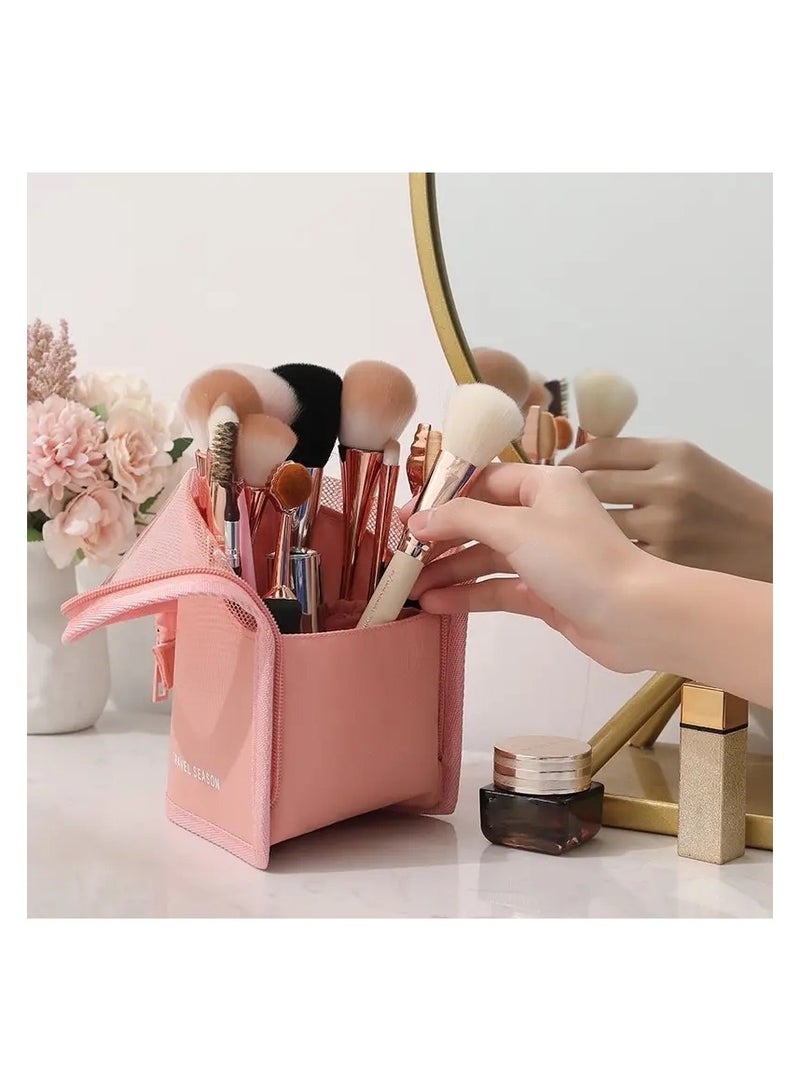 أوريتي حقيبة تنظيم فرش المكياج عالية السعة للنساء، محمولة وسهلة الاستخدام - وردي - Image 5
