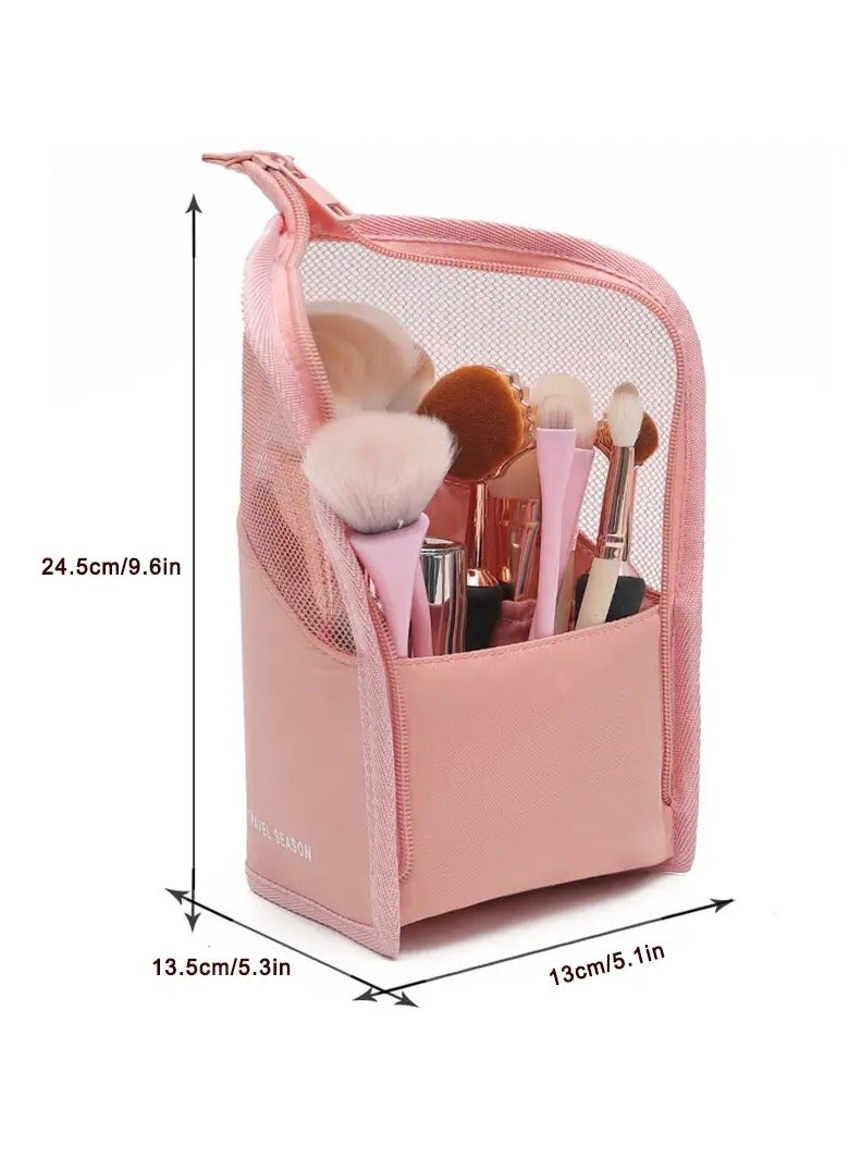 أوريتي حقيبة تنظيم فرش المكياج عالية السعة للنساء، محمولة وسهلة الاستخدام - وردي - Image 4