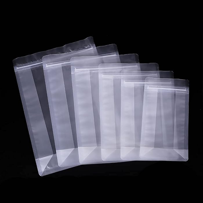 DEERA Transparent Matte Gusset/Flat Bottom Ziplock Stand Up Pouch 100x200mm Pack of 25 - Image 5