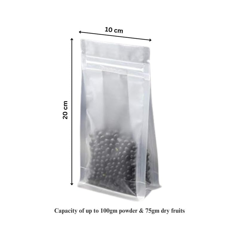 DEERA Transparent Matte Gusset/Flat Bottom Ziplock Stand Up Pouch 100x200mm Pack of 25 - Image 2