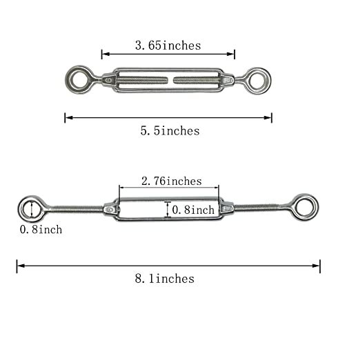 HEVERP 6Pcs M6 304 Stainless Steel Eye and Eye Turnbuckles, Shade Sail Hardware, Heavy Duty Wire Rope Tension, Antirust, O to O Turnbuckle - Image 2