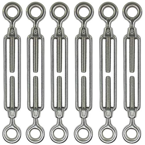 HEVERP 6Pcs M6 304 Stainless Steel Eye and Eye Turnbuckles, Shade Sail Hardware, Heavy Duty Wire Rope Tension, Antirust, O to O Turnbuckle - Image 1
