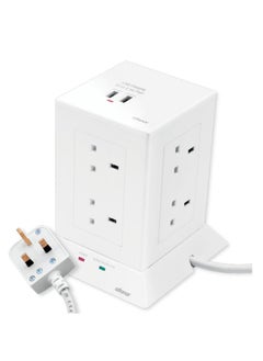 AL FANAR 8 Sockets Cord Extension Tower 13A With 2 USB Ports 3 Meter  - Image 1