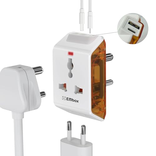 Embox Multi Plug Adapter with USB Ports | Universal 2-Pin Plug Socket | Multi USB Charger Adapter A & Type-C | Compact Fast Charging Power Adapter Plug for Phones, Tablets & Devices - Image 2