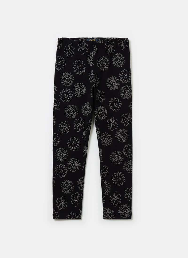 او في اس Printed stretch cotton leggings