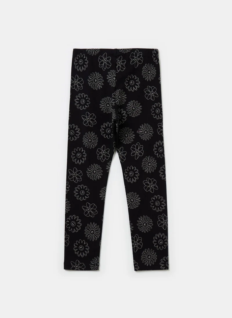 او في اس Printed stretch cotton leggings