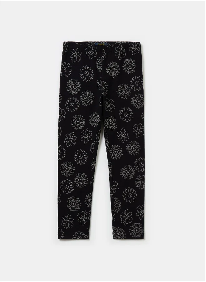 او في اس Printed stretch cotton leggings