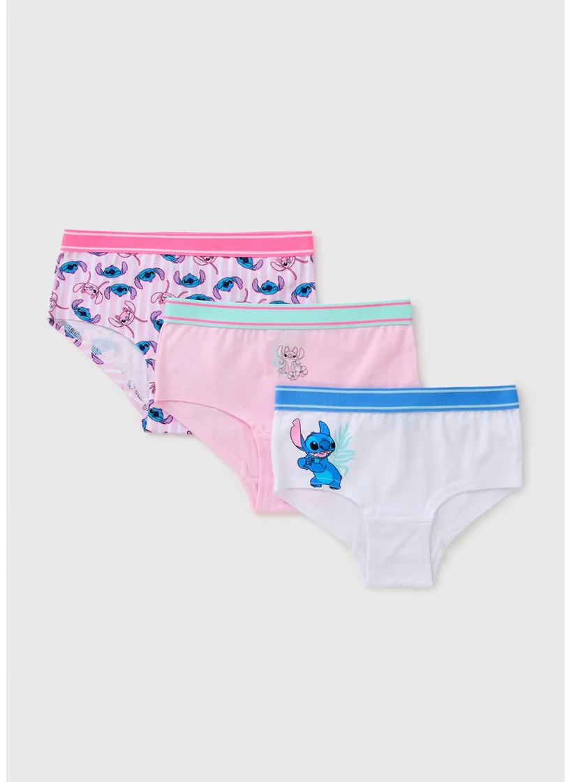 Matalan Girls Disney Stitch 3 Pack Pink Hipsters