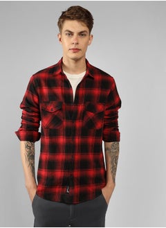 Dennis Lingo Relaxed Fit Red Cotton Shirt Spread Collar  - Image 1