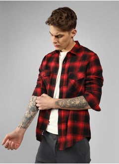 Dennis Lingo Relaxed Fit Red Cotton Shirt Spread Collar  - Image 3
