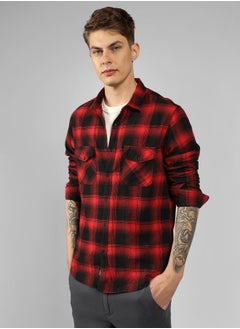 Dennis Lingo Relaxed Fit Red Cotton Shirt Spread Collar  - Image 5