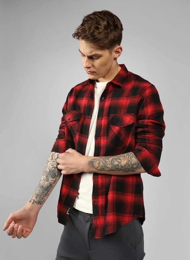 Dennis Lingo Relaxed Fit Red Cotton Shirt Spread Collar