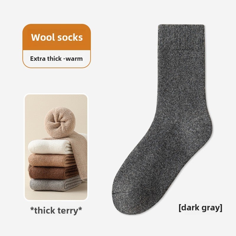 Mens Wool Socks Mid-Calf Thick Warm Cotton Winter Light gray  - Image 2