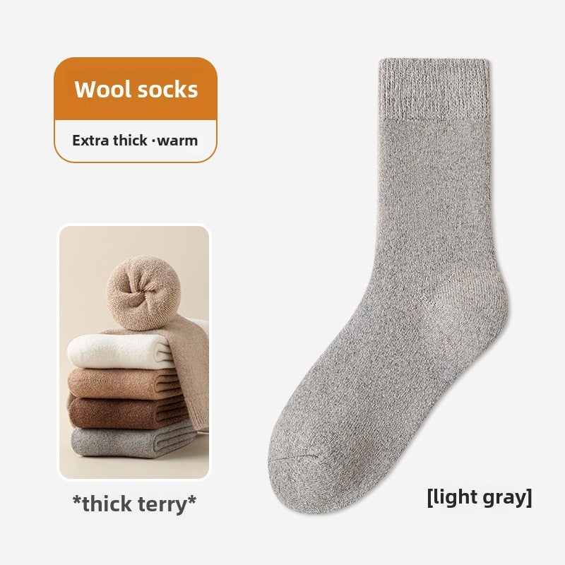 Mens Wool Socks Mid-Calf Thick Warm Cotton Winter Light gray  - Image 1