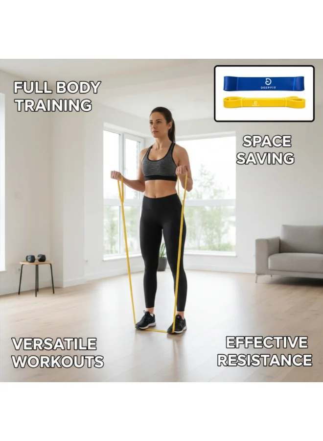 DEEPFIT Resistance Bands, Pull Up Bands, Assistance Bands, Workout Band, Exercise Band, Long Loop Resistance Band Set for Legs, Working Out, Muscle Training, Physical Therapy, Shape Body (Pack of 2 Medium + Heavy)