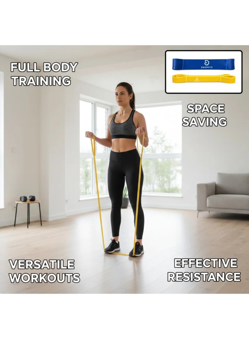 DEEPFIT Resistance Bands, Pull Up Bands, Assistance Bands, Workout Band, Exercise Band, Long Loop Resistance Band Set for Legs, Working Out, Muscle Training, Physical Therapy, Shape Body (Pack of 2 Medium + Heavy)
