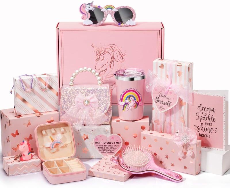 Trabuono Unicorn Gifts for Girls, Birthday Easter Gifts for Kids with 8 Positive Affirmation Cards & Empowering Challenges, Girls Toys Age 6-8, Unicorn Toys for 3 4 5 6 7 8 9 10+ Years Old Tween Teen Girl - Image 1
