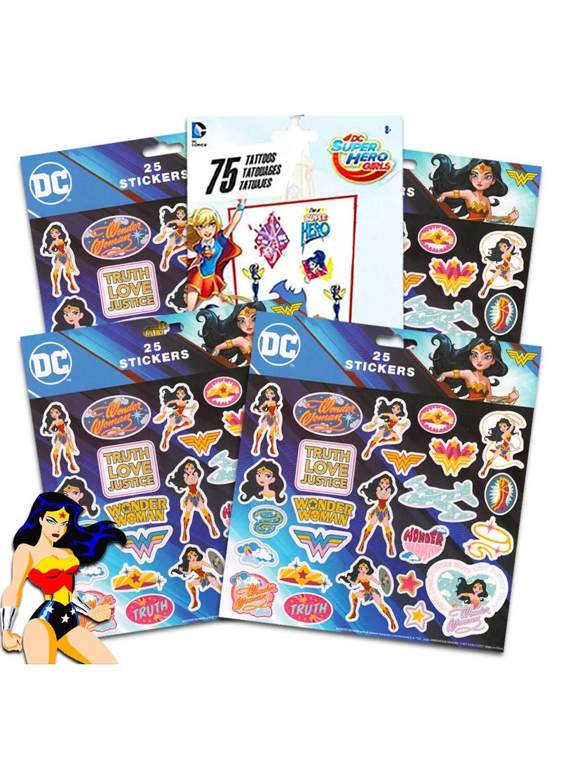 Wonder Woman - Wonder Woman Stickers and Tattoos Party Supplies Set ~ 100 Stickers, 75 Temporary Tattoos (Wonder Woman Party Supplies Birthday) - Image 1
