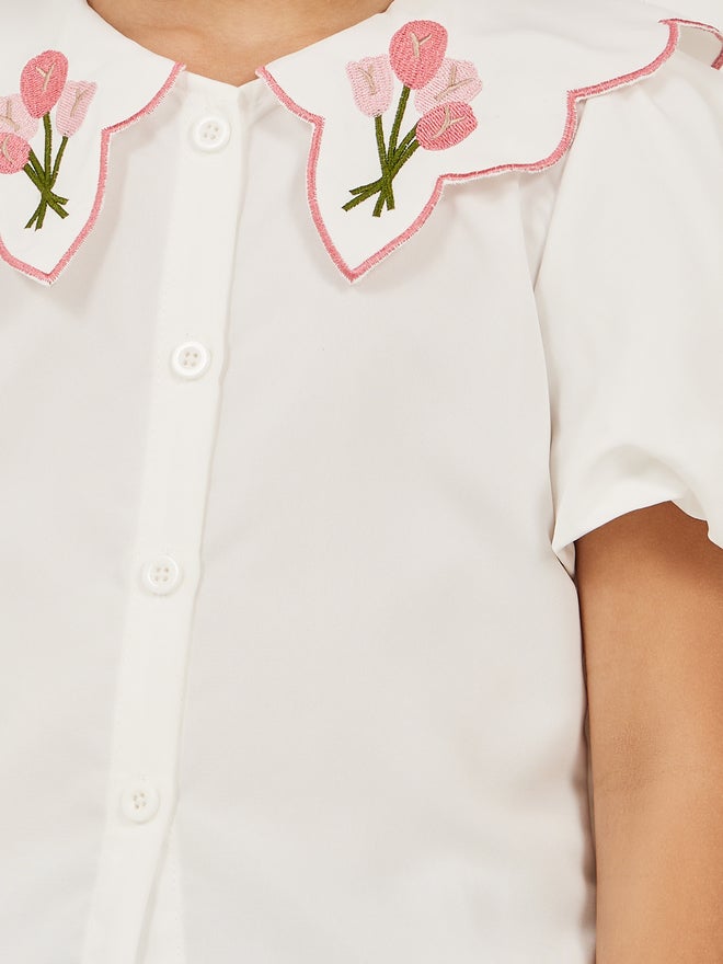 ستايلي بلوزة بأزرار وياقة بيتر بان مطرزة - Image 3