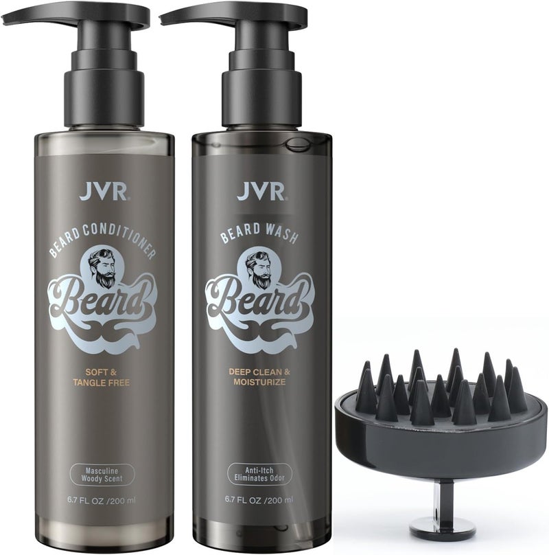 JVR Beard Wash and Beard Conditioner for Men Beard Shampoo Cleanse and Reduces Frizz Soften  Strengthens Organic with Coconut Aloe Provides Shine for Dry  Coarse Beards Beard Care 67oz
