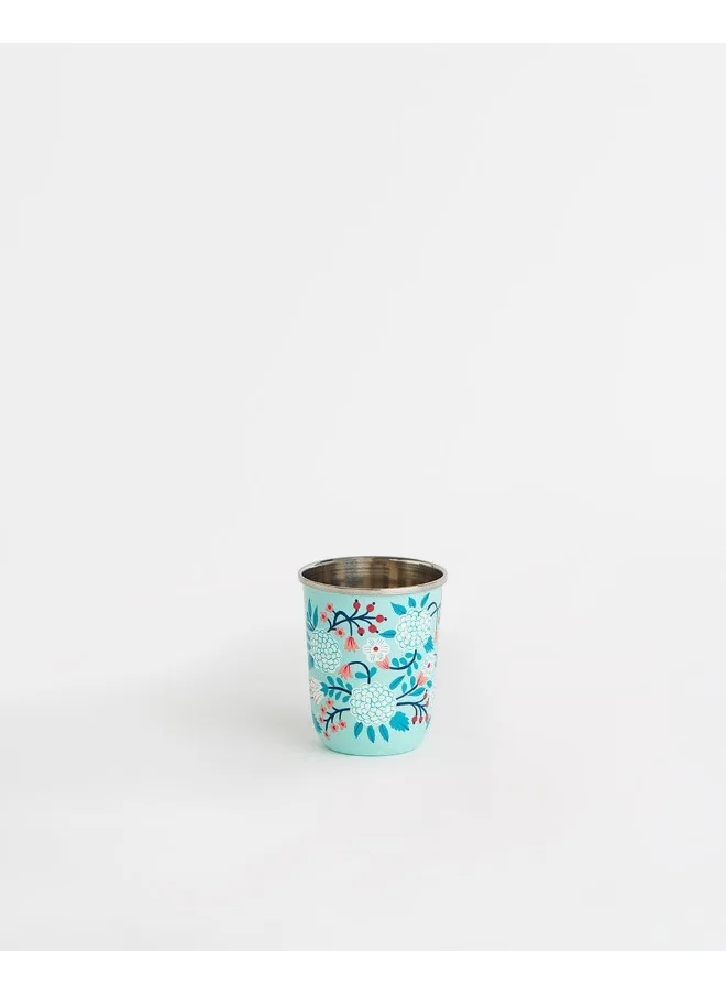 Chumbak Blue Floral Steel Tumbler Small, 250 ml