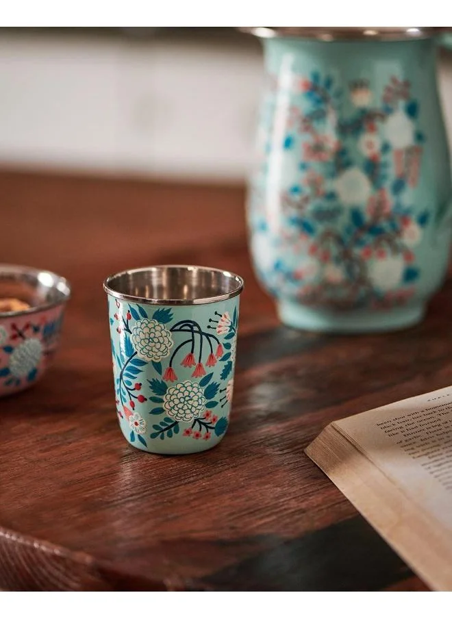 Chumbak Blue Floral Steel Tumbler Small, 250 ml