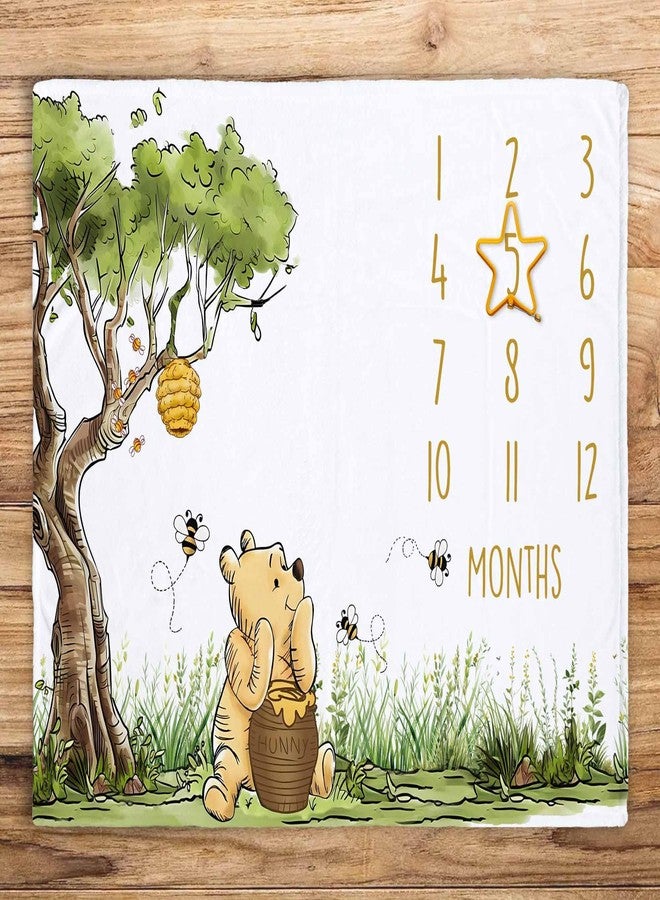Bttwkco Classic Winnie Monthly Milestone Blanket, Soft Silk Touch Photo Background, Newborn Growth Mat Backdrop - with a Star Marker - Image 1