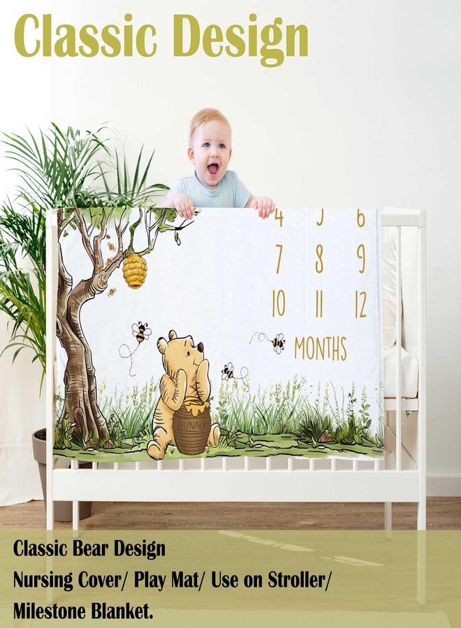 Bttwkco Classic Winnie Monthly Milestone Blanket, Soft Silk Touch Photo Background, Newborn Growth Mat Backdrop - with a Star Marker - Image 4