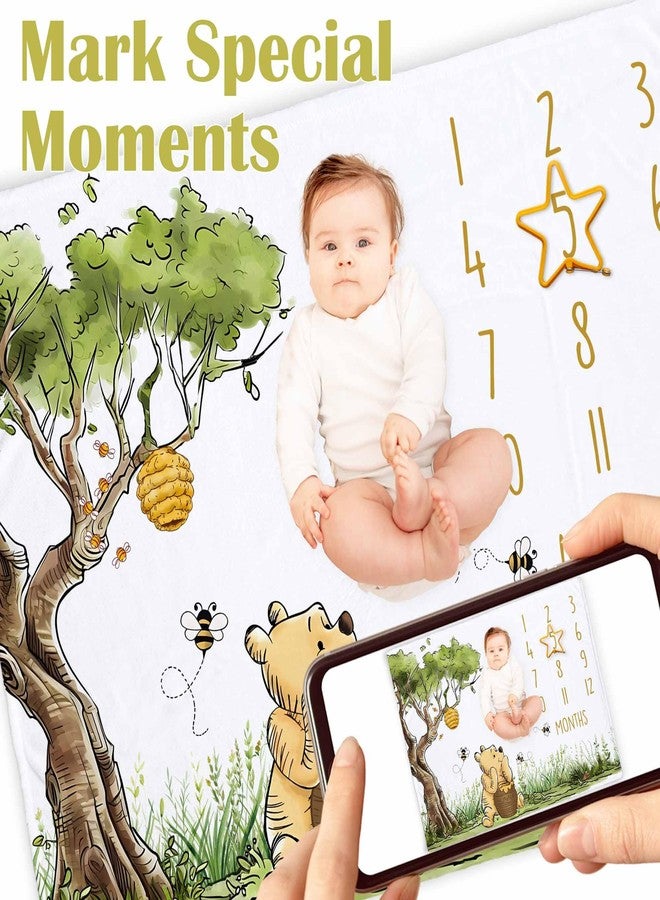 Bttwkco Classic Winnie Monthly Milestone Blanket, Soft Silk Touch Photo Background, Newborn Growth Mat Backdrop - with a Star Marker - Image 3
