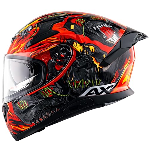 Axor Apex Ascetic Motorcycle Helmet | Triple Certified (ISI/DOT/ECE) | Bold Monkey Graphic, Anti-Scratch Visor, Lightweight & Safe Design for Street and Touring Riders- Red Grey, Size: XL - Image 1